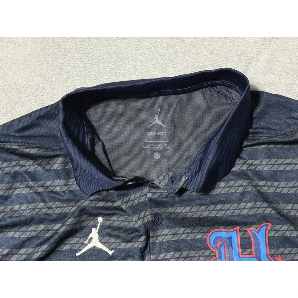 Jordan Houston Texans Polo Mens Large Navy Blue Striped Dri-FIT Shirt